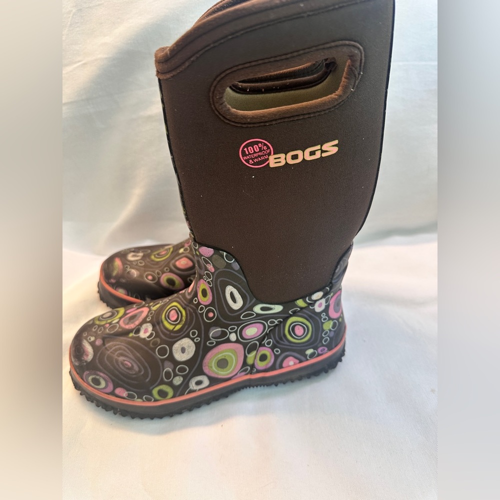Kids Bogs Waterproof Brown and Pink Rain & Snow Boots size 4 - Picture 2 of 8